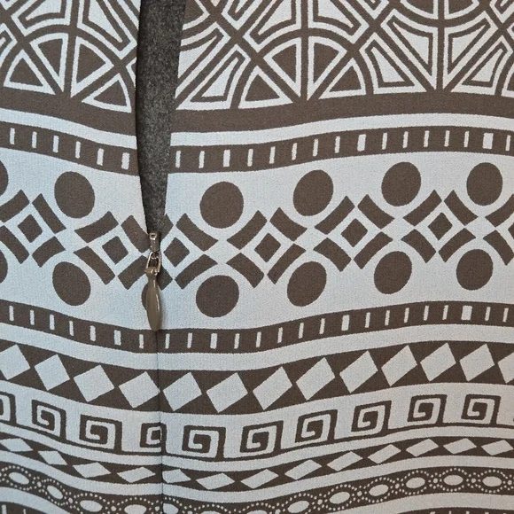 LOFT Blue and Black Midi Scalloped Hem Dress Geometric Pattern Size 4 Tie Waist - Picture 7 of 8